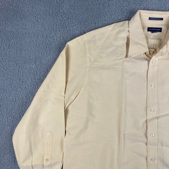 Land's End Men's 17.5-34 Peach Solid Long Sleeve Button Up Shirt - Picture 3 of 16